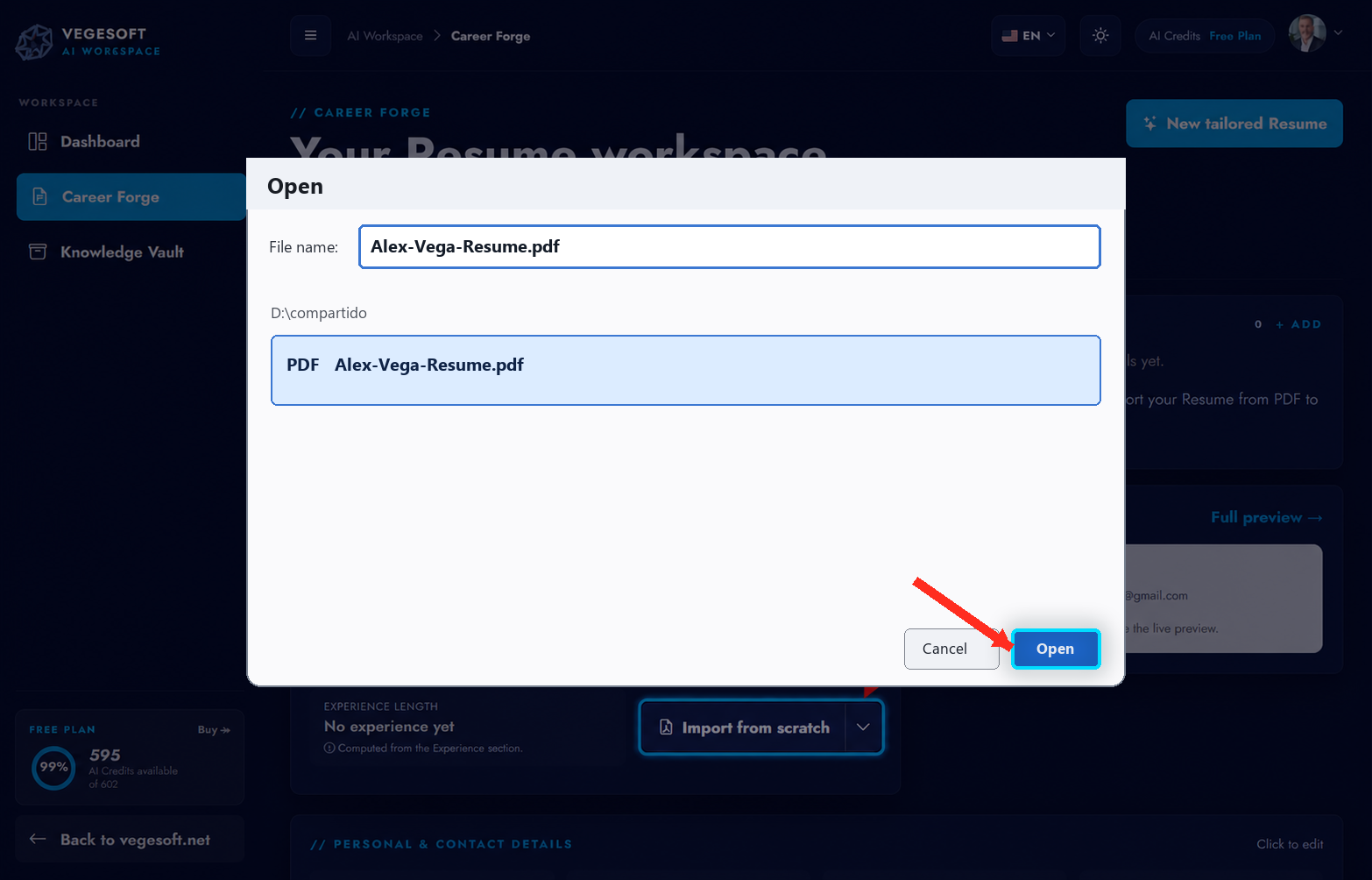 CV maestro seleccionado para importar