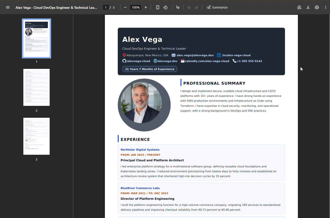 PDF personalizado de tres páginas en inglés