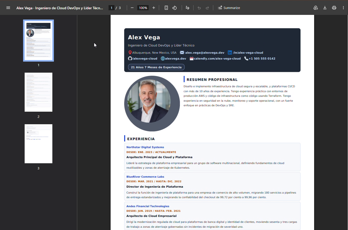 PDF personalizado de tres páginas en español