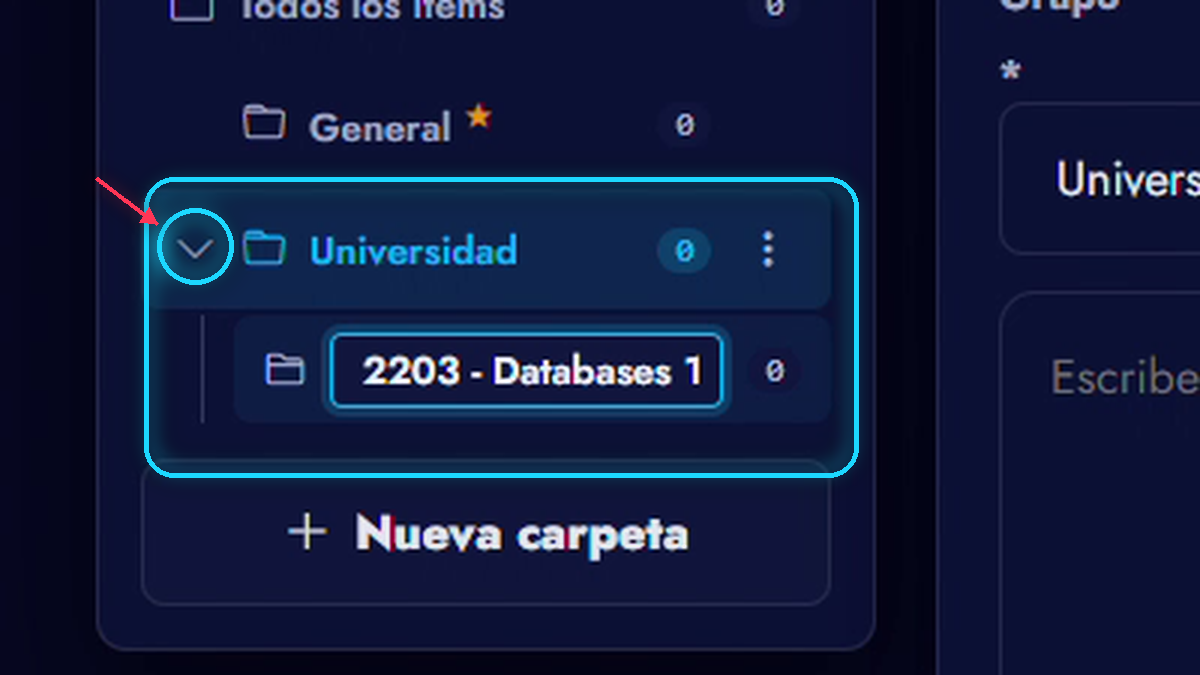 La jerarquía real del Vault con el control para expandir y colapsar claramente identificado.